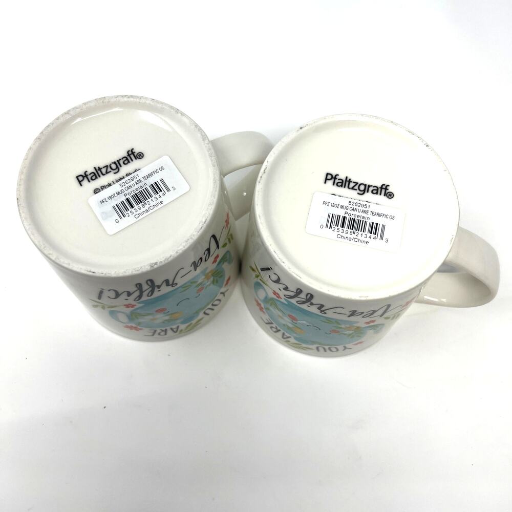 Pflatzgraff Mugs You Are Teariffic Pair of 18oz Porcelain Cups New w/ Tags Gift - Picture 8 of 10